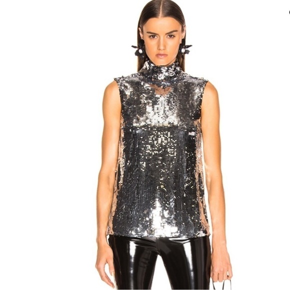 Tibi Tops - Tibi- NWT Silver Sequin Turtle Neck Shell Sleeveless Top
